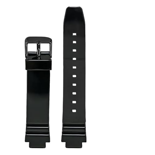 XTVKFWJAB Harz-Kautschukarmband, kompatibel mit Casio LRW-250H 200 LX-500H, Damen, glänzend, weiß, rosa, konvex, wasserdichtes Silikonarmband, 12 mm(Black02) von XTVKFWJAB
