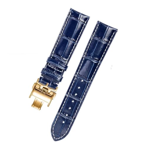 XTVKFWJAB Kompatibel Mit Longines-Armband, Leder, Craftsman Moon Blue, Krokodilmuster, Prächtiger Conkas-Herrengürtel, 19 Mm, 20 Mm, 21 Mm(A-Blue Gold buckle,20mm) von XTVKFWJAB