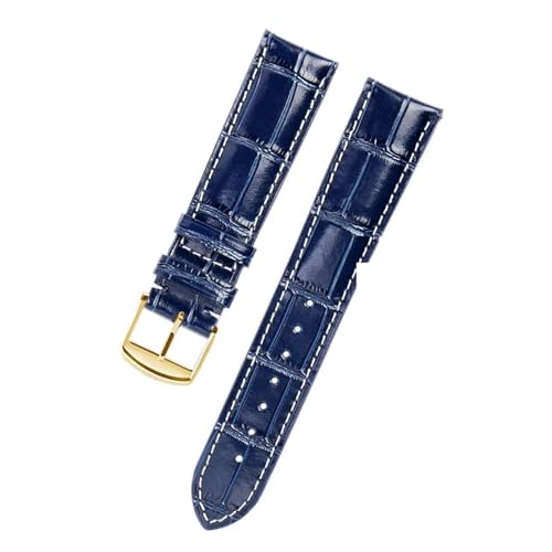 XTVKFWJAB Kompatibel Mit Longines-Armband, Leder, Craftsman Moon Blue, Krokodilmuster, Prächtiger Conkas-Herrengürtel, 19 Mm, 20 Mm, 21 Mm(Blue Gold buckle,21mm) von XTVKFWJAB