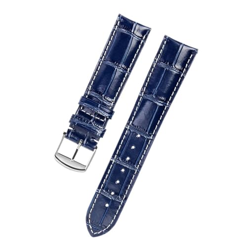 XTVKFWJAB Kompatibel Mit Longines-Armband, Leder, Craftsman Moon Blue, Krokodilmuster, Prächtiger Conkas-Herrengürtel, 19 Mm, 20 Mm, 21 Mm(Blue silver buckle,20mm) von XTVKFWJAB