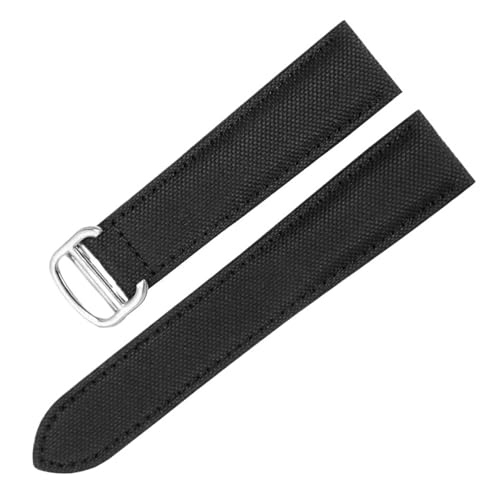 XTVKFWJAB Kompatibel mit Cartier Must London Vintage-Nylon-Uhrenarmbändern, Faltschließe aus massivem Stahl, schmales Profil, Canvas-Armband for den täglichen Gebrauch, 18 20 mm(Black-Steel-Z4,20mm) von XTVKFWJAB