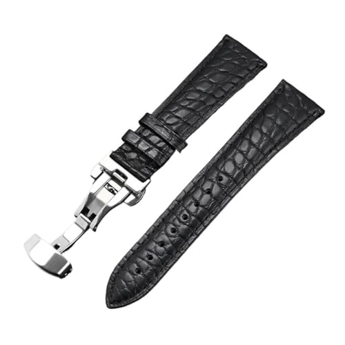 XTVKFWJAB Krokodilarmband 12/13/14/15/16/17/18/19/20/21/22/23/24mm Herren Damen Schmetterling Schnalle Leder Business Uhrenarmband(Black Clasp,22mm) von XTVKFWJAB