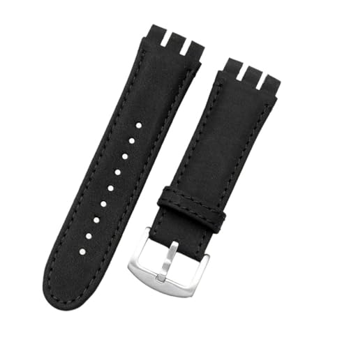 XTVKFWJAB Leder-Uhrenarmband, Kompatibel Mit Swatch IRONY YOS440 449 448 401G, Uhrenzubehör, Armband, 23 Mm, Herrenarmband(B Black,23mm silver clasp) von XTVKFWJAB