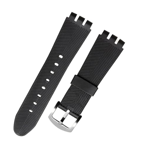 XTVKFWJAB Leder-Uhrenarmband, Kompatibel Mit Swatch IRONY YOS440 449 448 401G, Uhrenzubehör, Armband, 23 Mm, Herrenarmband(Black silicone,23mm silver clasp) von XTVKFWJAB