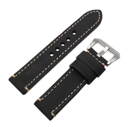 XTVKFWJAB Leder Uhrenarmband 24mm 22mm 20mm Herren Dicke Uhrenarmbänder Armband Gürtel mit Metallschnalle Zubehör(Black,20mm) von XTVKFWJAB