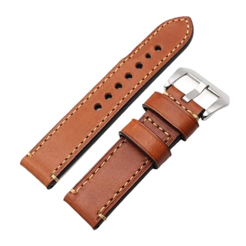 XTVKFWJAB Leder Uhrenarmband 24mm 22mm 20mm Herren Dicke Uhrenarmbänder Armband Gürtel mit Metallschnalle Zubehör(Brown,20mm) von XTVKFWJAB