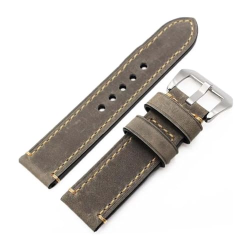 XTVKFWJAB Leder Uhrenarmband 24mm 22mm 20mm Herren Dicke Uhrenarmbänder Armband Gürtel mit Metallschnalle Zubehör(Gray,22mm) von XTVKFWJAB