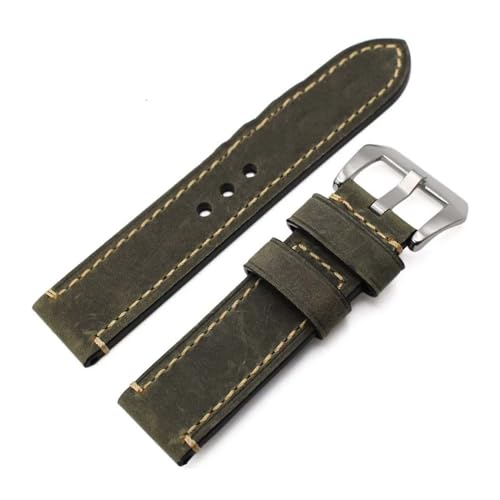 XTVKFWJAB Leder Uhrenarmband 24mm 22mm 20mm Herren Dicke Uhrenarmbänder Armband Gürtel mit Metallschnalle Zubehör(Green,24mm) von XTVKFWJAB