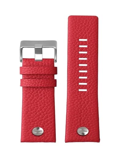 XTVKFWJAB Litschi-Armband Kompatibel mit Diesel-Kuhleder-Uhrenarmband Herren DZ7395 DZ7370 DZ7257 rotes Uhrenarmband 20 mm 22 mm 24 mm 26 mm 28 mm 30 mm Armband(Red B silver,22mm) von XTVKFWJAB