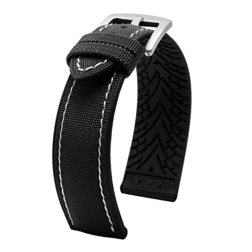 XTVKFWJAB Nylon-Gummi-Unterseite, 20 mm, 22 mm, 24 mm, Herren-Armband, wasserdicht, Silikon, kompatibel mit Longines Omega Seiko Water Ghost Uhrenarmband(Black white01,20mm) von XTVKFWJAB