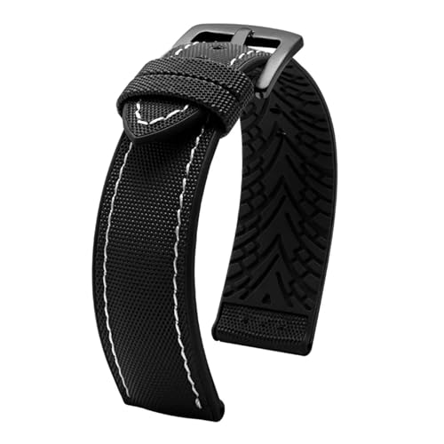 XTVKFWJAB Nylon-Gummi-Unterseite, 20 mm, 22 mm, 24 mm, Herren-Armband, wasserdicht, Silikon, kompatibel mit Longines Omega Seiko Water Ghost Uhrenarmband(Black white02,22mm) von XTVKFWJAB