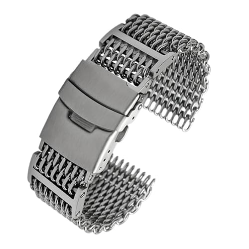 XTVKFWJAB Shark Mesh Milan Dive Uhrenarmband 20 22 24 mm Kompatibel mit Panerai Hamilton Omega Breitling Seiko Edelstahl Webband Doppelschnappverschluss(G29-02 silver,24mm) von XTVKFWJAB