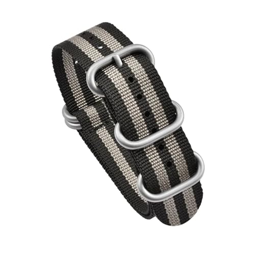 XTVKFWJAB Strapazierfähiges Nylonarmband, 20 mm, 22 mm, gestreift, wasserdicht, Edelstahlringschnalle, Ersatzarmband, Uhrenzubehör for Seiko(Black grey01,20mm) von XTVKFWJAB