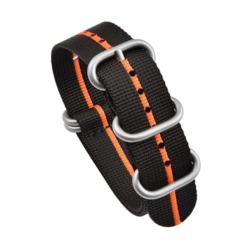 XTVKFWJAB Strapazierfähiges Nylonarmband, 20 mm, 22 mm, gestreift, wasserdicht, Edelstahlringschnalle, Ersatzarmband, Uhrenzubehör for Seiko(Black orange01,20mm) von XTVKFWJAB
