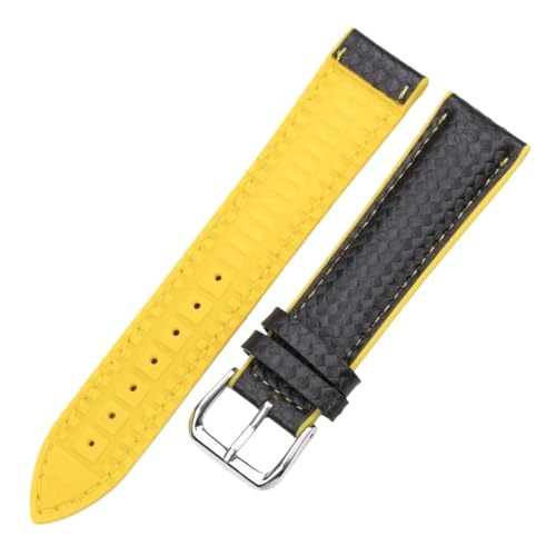 XTVKFWJAB Uhrenarmbänder Leder + Gummi Damen Herren 18mm 20mm 22mm Uhrenarmband mit Stahlschnalle Schwarz Gelb Orange(Yellow,20mm) von XTVKFWJAB
