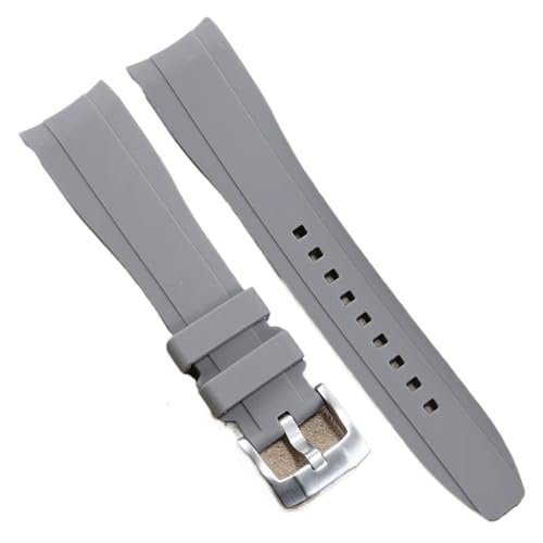 XTVKFWJAB Uhrenarmband kompatibel mit Omega Seiko Rolex Tissot, gebogenes Gummiband, 18 20 22 mm, Armband, wasserdichtes Silikonarmband(Grey-silver,22mm) von XTVKFWJAB