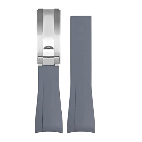 XTVKFWJAB Uhrenarmband kompatibel mit Rolex, gebogenes Ende, Kautschukband, Edelstahl, Faltschließe, wasserdichtes Ersatz-Uhrenarmband for Herren und Damen(Gray) von XTVKFWJAB