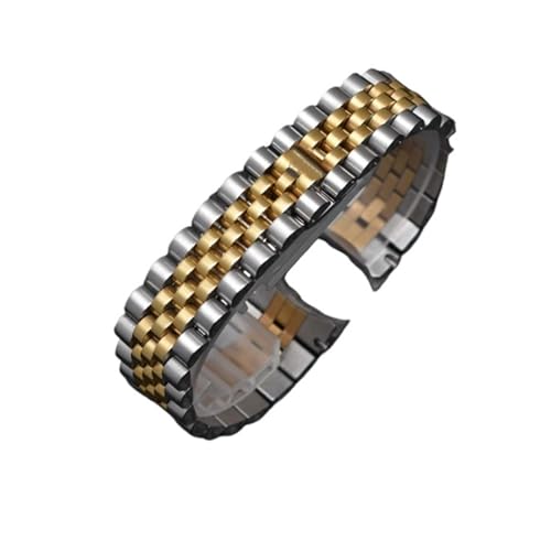 XTVKFWJAB Uhrenzubehör Stahlarmband 13 17 20 21 mm Sport Kompatibel mit Rolex DATEJUST DAY-DATE OYSTERPERTUAL DATE Herren- und Damenuhrenarmband(Silver gold-5,21mm) von XTVKFWJAB