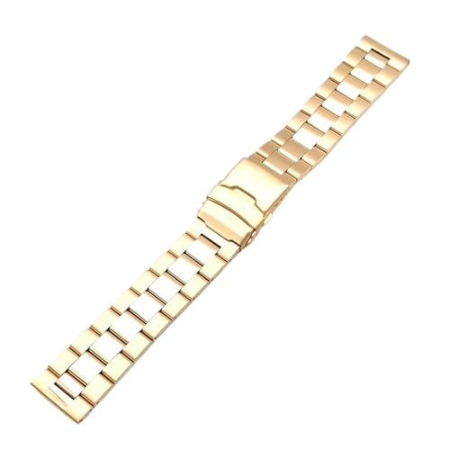 XTVKFWJAB Universal Edelstahl 20mm 22mm 3 Perlen Kurve mit geradem Ende Metall Oyster Solid Watch Armband Band Armband(Gold,20mm) von XTVKFWJAB