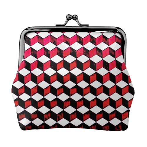 3D-Geldbörse mit rotem Karomuster, für Damen, Münzgeldbörse, kleine Beutel mit Kussschloss, für Münzen, Karten, kleine Gegenstände von XTYGETY