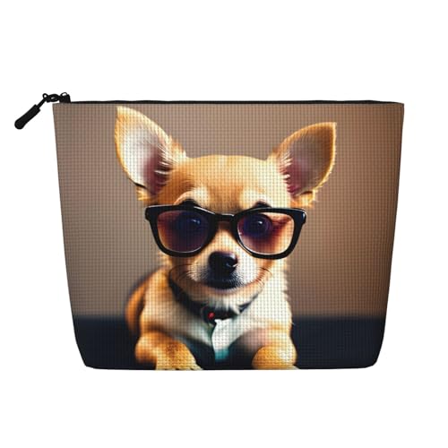Chihuahua Hundebrille 1 Druck Kulturbeutel Kosmetiktasche Große Kapazität Reise Make-up Tasche für Frauen für den täglichen Gebrauch Reisen, Schwarz , Einheitsgröße Chihuahua Hundebrille 1 Druck Kulturbeutel Kosmetiktasche Große Kapazität Reise Make-up Tasche für Frauen für den täglichen Gebrauch Reisen, Schwarz , Einheitsgröße von XTYGETY