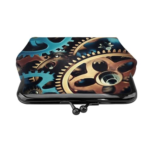 Coole Steampunk-Zahnrad-Druck-Geldbörse für Damen, Münzgeldbörse, kleine Beutel mit Kussschloss, für Münzen, Karten, kleine Gegenstände von XTYGETY