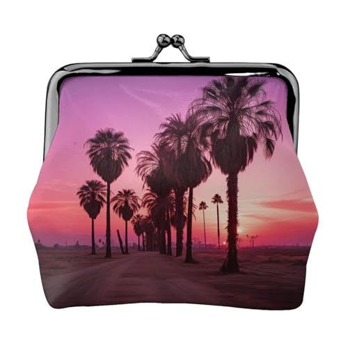 Damen-Geldbörse, Motiv: Sonnenuntergang, bunte Wolken, Palme, 4 Drucke, Münzgeldbörse, kleine Beutel mit Kussschloss, für Münzen, Karten, kleine Gegenstände von XTYGETY