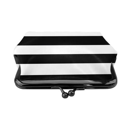 Damen Münzgeldbörse mit Kussschloss, für Münzen, Karten, Kleinigkeiten, gestreift, Schwarz / Weiß von XTYGETY