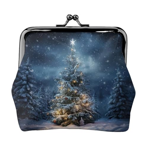 Geldbörse für Damen, Motiv: Weihnachtsbaum, Schnee, Kleingeld, kleine Beutel mit Kussschloss, für Münzen, Karten, kleine Gegenstände von XTYGETY