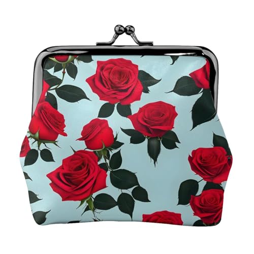 Geldbörse mit rotem Rosen-Druck, Münzgeldbörse, kleine Taschen mit Kussschloss, für Münzen, Karten, kleine Gegenstände von XTYGETY