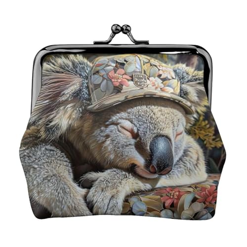 Geldbörse mit schlafendem Koala-Kappen-Druck, Münzgeldbörse, kleine Beutel mit Kussschloss, für Münzen, Karten, kleine Gegenstände von XTYGETY