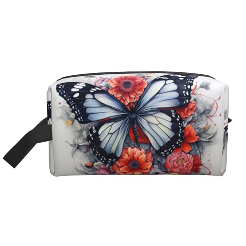 Kulturbeutel mit Blumen- und Schmetterlings-Aufdruck, Kosmetiktasche, Kulturbeutel für Männer und Frauen, für Reisen, Fitnessstudio, Alltag von XTYGETY