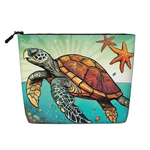 Kulturbeutel mit Cartoon-Schildkröten- und Seestern-Druck, Kosmetiktasche, große Kapazität, Reise-Make-up-Tasche für Damen, für den täglichen Gebrauch, Reisen, Schwarz , Einheitsgröße von XTYGETY