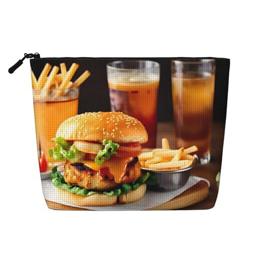 Kulturbeutel mit Hühnerbein-Burger-Aufdruck, Kosmetiktasche, große Kapazität, Reise-Make-up-Tasche für Damen, für den täglichen Gebrauch, Reisen, Schwarz , Einheitsgröße Kulturbeutel mit Hühnerbein-Burger-Aufdruck, Kosmetiktasche, große Kapazität, Reise-Make-up-Tasche für Damen, für den täglichen Gebrauch, Reisen, Schwarz , Einheitsgröße von XTYGETY
