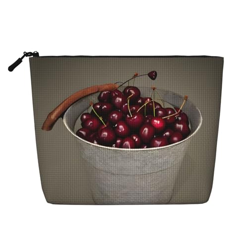 Kulturbeutel mit Kirschen-Aufdruck, Kosmetiktasche, große Kapazität, Reise-Make-up-Tasche für Damen, für den täglichen Gebrauch, Reisen, Schwarz , Einheitsgröße Kulturbeutel mit Kirschen-Aufdruck, Kosmetiktasche, große Kapazität, Reise-Make-up-Tasche für Damen, für den täglichen Gebrauch, Reisen, Schwarz , Einheitsgröße von XTYGETY