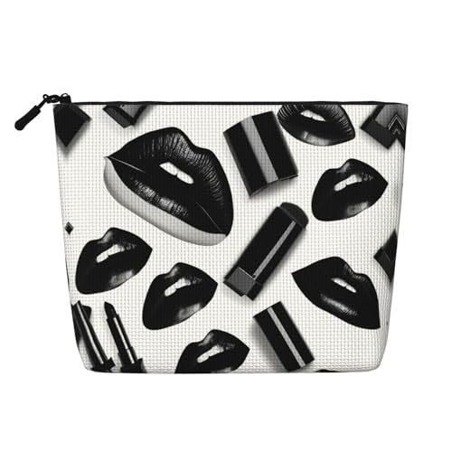 Kulturbeutel mit Lippenstift-Lippen-Druck, Kosmetiktasche, große Kapazität, Reise-Make-up-Tasche für Damen, für den täglichen Gebrauch, Reisen, Schwarz , Einheitsgröße Kulturbeutel mit Lippenstift-Lippen-Druck, Kosmetiktasche, große Kapazität, Reise-Make-up-Tasche für Damen, für den täglichen Gebrauch, Reisen, Schwarz , Einheitsgröße von XTYGETY