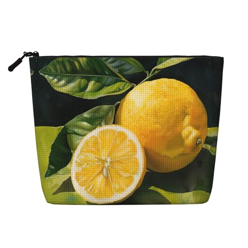 Kulturbeutel mit Zitronenfrucht-Druck, Kosmetiktasche, große Kapazität, Reise-Make-up-Tasche für Damen, für den täglichen Gebrauch, Reisen, Schwarz , Einheitsgröße von XTYGETY
