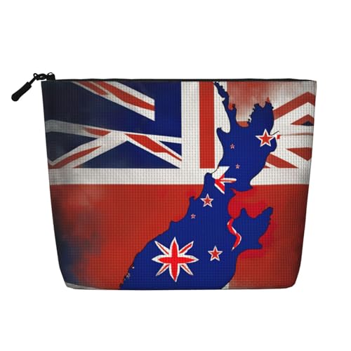 Kulturbeutel mit abstrakter neuseeländischer Flagge, Map04, bedruckt, Kosmetiktasche, große Kapazität, Reise-Make-up-Tasche für Damen, für den täglichen Gebrauch, Reisen, Schwarz , Einheitsgröße Kulturbeutel mit abstrakter neuseeländischer Flagge, Map04, bedruckt, Kosmetiktasche, große Kapazität, Reise-Make-up-Tasche für Damen, für den täglichen Gebrauch, Reisen, Schwarz , Einheitsgröße von XTYGETY