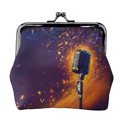 Mikrofon mit Musiknoten-Druck, Münzgeldbörse, kleine Taschen mit Kussschloss, für Münzen, Karten, kleine Gegenstände von XTYGETY
