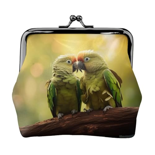Pärchen Papageien Olivendruck Kleingeldbörse Damen Münzgeldbörse kleine Beutel mit Kussschloss, für Münzen, Karten, kleine Gegenstände von XTYGETY