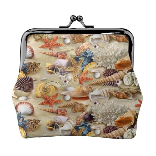 Sea Star Muschel Sandstrand Thema Druck Kleingeld Geldbörse Damen Münzgeldbörse kleine Beutel mit Kussschloss, für Münzen, Karten, kleine Gegenstände von XTYGETY