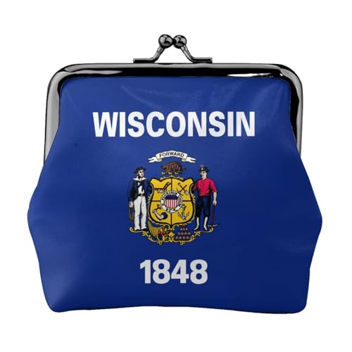 Wisconsin Geldbörse mit Staatsflaggen-Druck, Münzgeldbörse, kleine Taschen mit Kussschloss, für Münzen, Karten, kleine Gegenstände von XTYGETY
