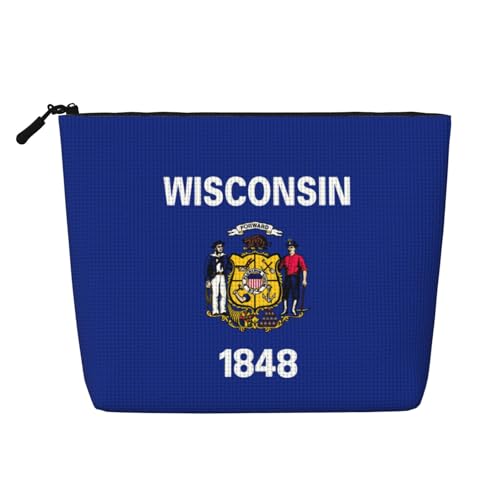 Wisconsin Kulturbeutel mit Staatsflaggen-Druck, Kosmetiktasche, große Kapazität, Reise-Make-up-Tasche für Damen, für den täglichen Gebrauch, Reisen, Schwarz , Einheitsgröße von XTYGETY