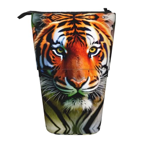 XTYGETY Tiger Stripes Orange Pattern Oxford Cloth Pen Case Telescopic Pencil Case Pencil Box Bag Convenient Versatile von XTYGETY