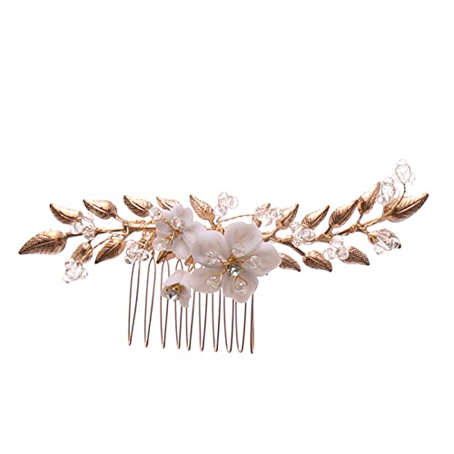 Blumenblatt Kristall Braut Haarkamm Stirnbänder Goldene Hochzeit Haarschmuck Strass Tiara Braut Kopfbedeckung Haar Seitenkamm Schmuck Brautjungfern Haarteil für Frauen von XTZYGLFD