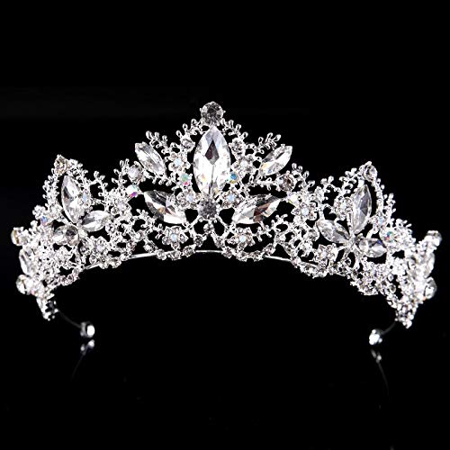 Diamant-Tiara, Barock-Luxus, versilberter Kristall AB, Brautkrone, Tiara, Strass-Krone, Tiara, geeignet für Braut-Stirnband, Hochzeit, Haarschmuck von XTZYGLFD