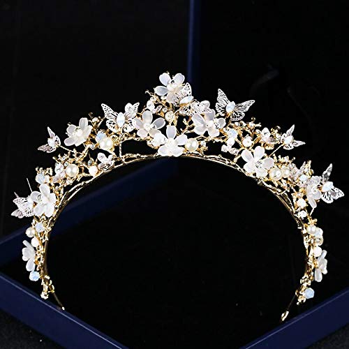 Diamant-Tiara, neuestes Barock-Kronen-Stirnband, Schmetterlings-Blumen-Kopfschmuck, Braut-Haarschmuck, Krone, Blumen-Perlen-Kopfschmuck, Hochzeits-Stirnband von XTZYGLFD