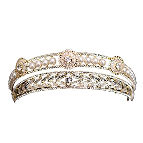 Diamant Tiara Barock Luxus Gold Kristall Perle Braut Tiara Krone edler Strass Festzug Krone Braut Stirnband Hochzeit Haarschmuck von XTZYGLFD
