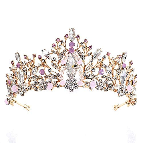 Haarnadel Frauen Rosa Tiara Gold Barock Strass Braut Krone Hochzeit Braut Diadem Kopfschmuck Haarschmuck Schmuck von XTZYGLFD