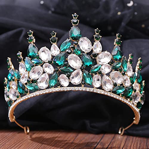 Handgefertigte, barocke, luxuriöse, große Braut-Diademe mit Strasssteinen, Kronen, Kristall, Festzug-Diadem, Braut-Stirnbänder, Hochzeit, Haarschmuck, Hochzeits-Stirnband (A Gold) von XTZYGLFD